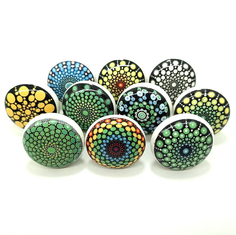 Ręcznie robione wielokolorowe ceramiczne gałki do szafek, średnica 1,5" zdjęcie 3
