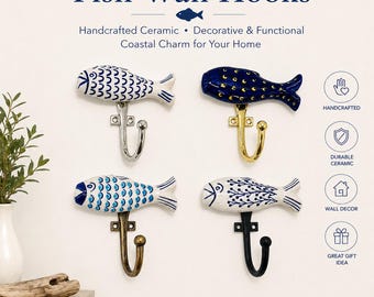 Ceramic Fish Wall Hook, Coastal Wall Decor Hook, Nautical Coat Hook, Handmade Fish Hanger, Beach House Towel Hook, Bathroom Wall Hook