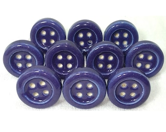 Vintage Hand-Painted Purple Ceramic Knobs, Button Style