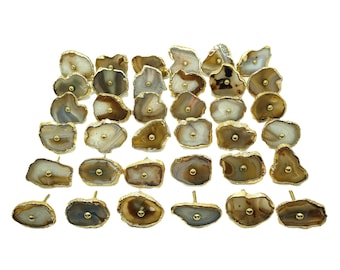 Agate Cabinet Knob with Brass Trim - Natural Stone Drawer Pull