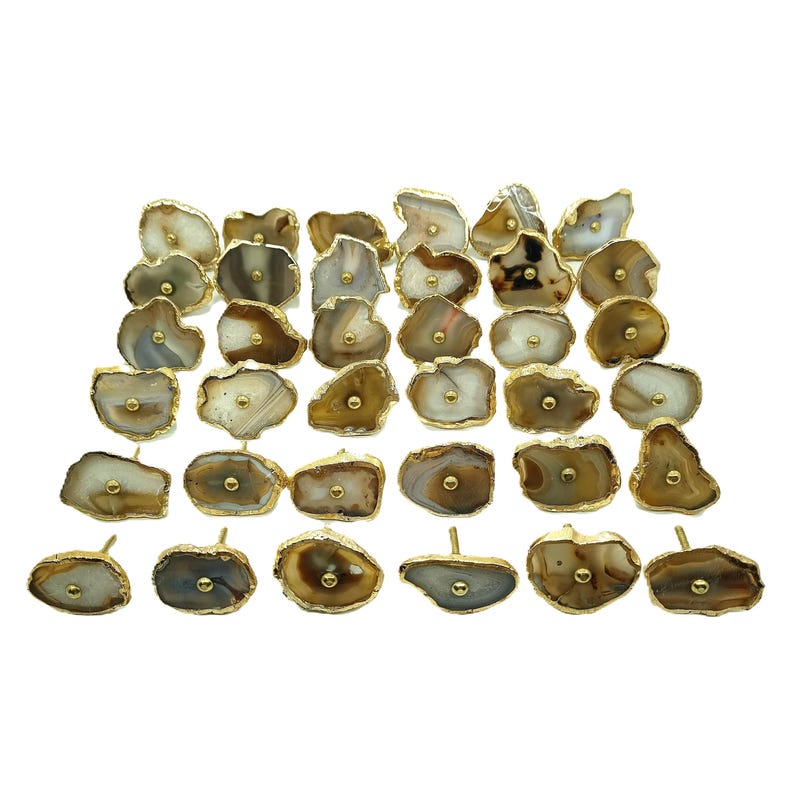 Pomo de ágata para gabinete con borde de latón - Tirador de cajón de piedra natural imagen 1