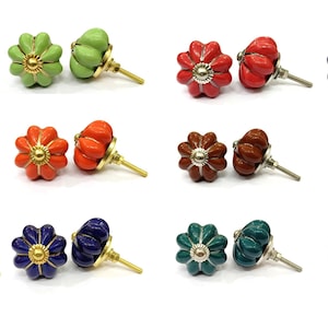 Hand-Painted Pumpkin Ceramic Knob, Golden Accent