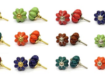 Hand-Painted Pumpkin Ceramic Knob, Golden Accent