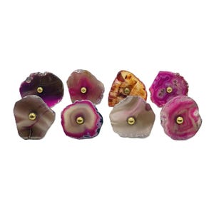 Pink Agate Stone Knobs, Brass Cabinet Drawer Pulls, Set of 8 image 3