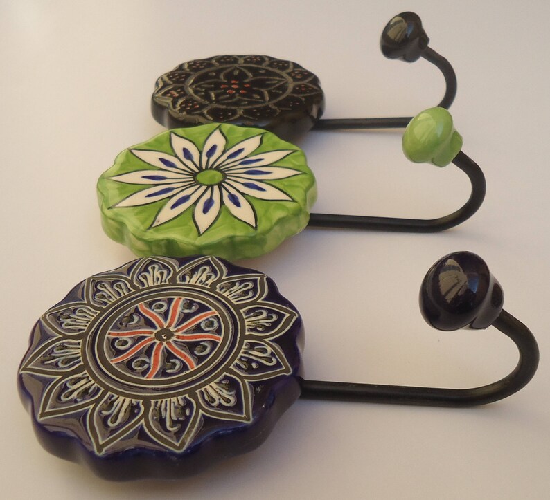 Set of 3 Ceramic Wall Hooks Multicolour Handmade Handpainted Etsy