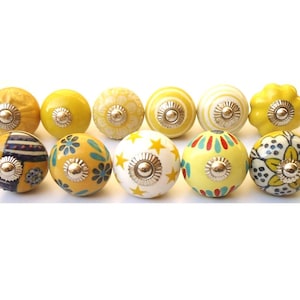 イエローセラミックノブ、ミックスデザインの引き出し取っ手