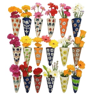 Vintage Ceramic Wall Pocket Vase, Retro Floral Decor, 70s Style Bud - Choose Your Design