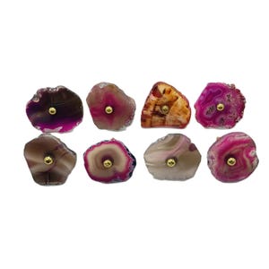Pink Agate Stone Knobs, Brass Cabinet Drawer Pulls, Set of 8 image 2