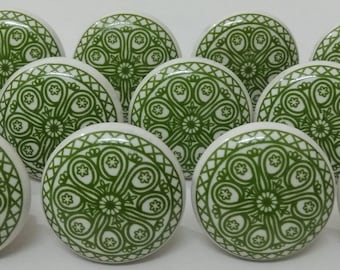 Green And White Ceramic Knobs Ceramic Door Knobs Kitchen Cabinet Knobs Drawer Knobs Furniture Knobs Drawer Pulls Hardware Knobs