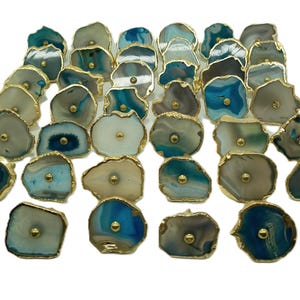 Blue Agate Drawer Knob, Brass Hardware, Natural Stone Pull image 4
