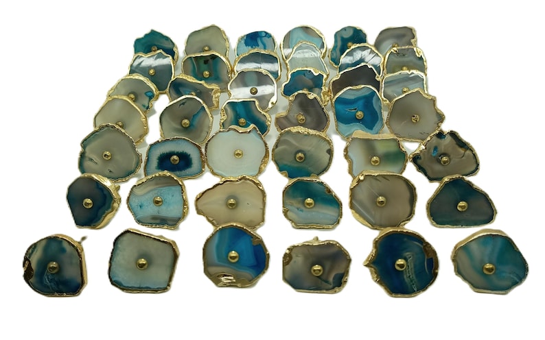 Blue Agate Drawer Knob, Brass Hardware, Natural Stone Pull image 4