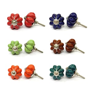 Hand-Painted Pumpkin Ceramic Knob: Silver Striped Drawer Pull