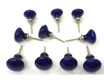 Perillas de cerámica vintage de color azul marino para gabinetes de cocina, cajones, herrajes, dormitorios infantiles, armarios y puertas de cerámica.