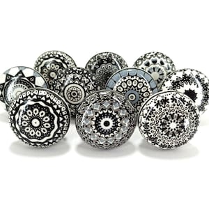 Handmade Black & Gray Ceramic Cabinet Knobs, Furniture Drawer Pulls