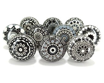 Handgemaakte zwart-grijze keramische kastknoppen, meubelgrepen