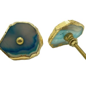 Blue Agate Drawer Knob, Brass Hardware, Natural Stone Pull image 6