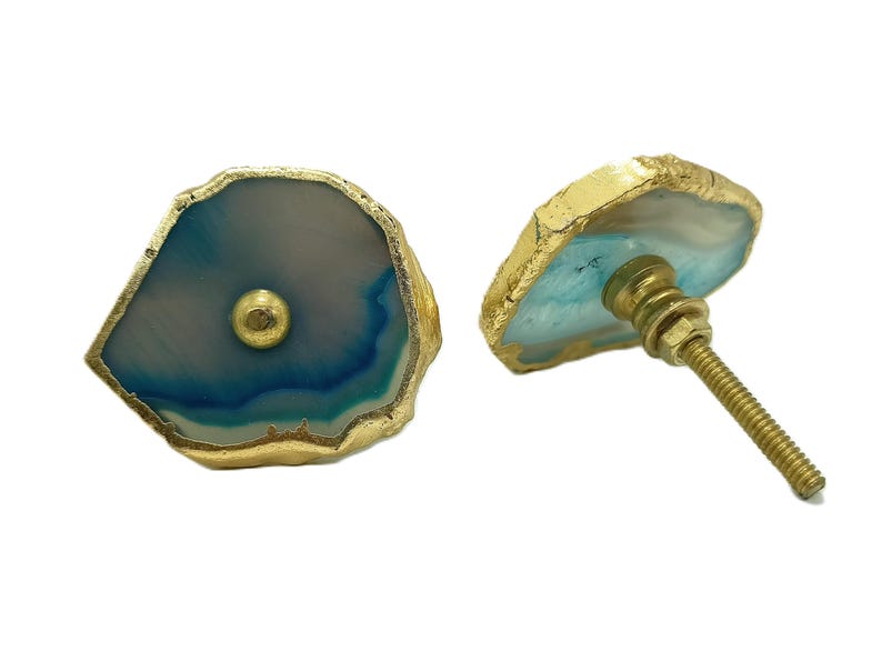Blue Agate Drawer Knob, Brass Hardware, Natural Stone Pull image 6