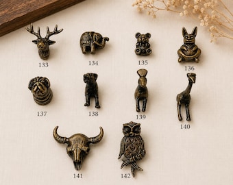 Antique Brass Animal Drawer Knobs, Deer Elephant Owl Dog Rabbit Giraffe Cabinet Knobs, Rustic Wildlife Dresser Pulls, Furniture Hardware