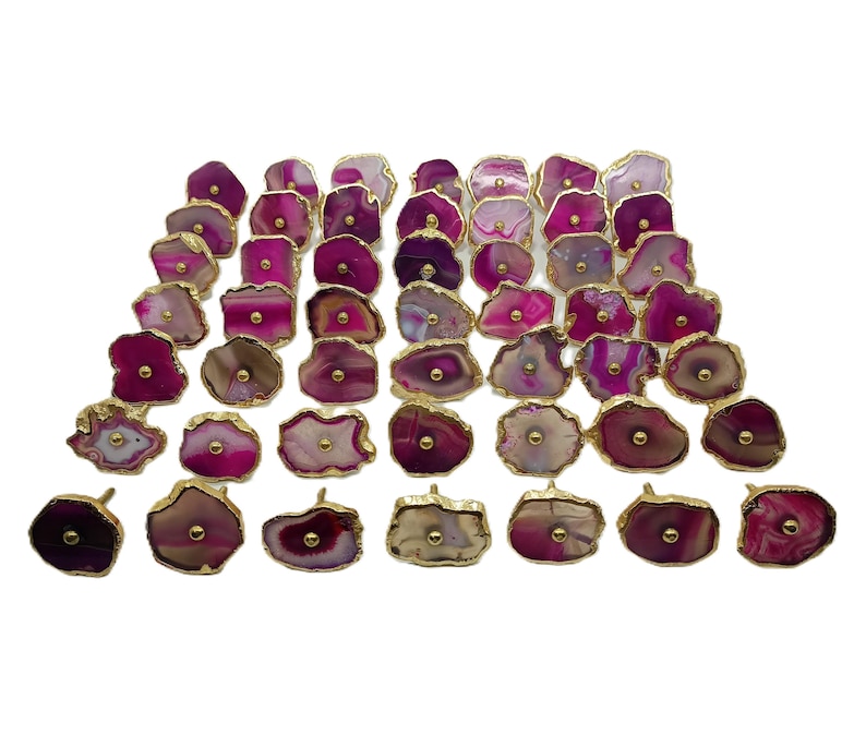 Tiradores de ágata rosa con detalles de latón para cajón de gabinete imagen 2