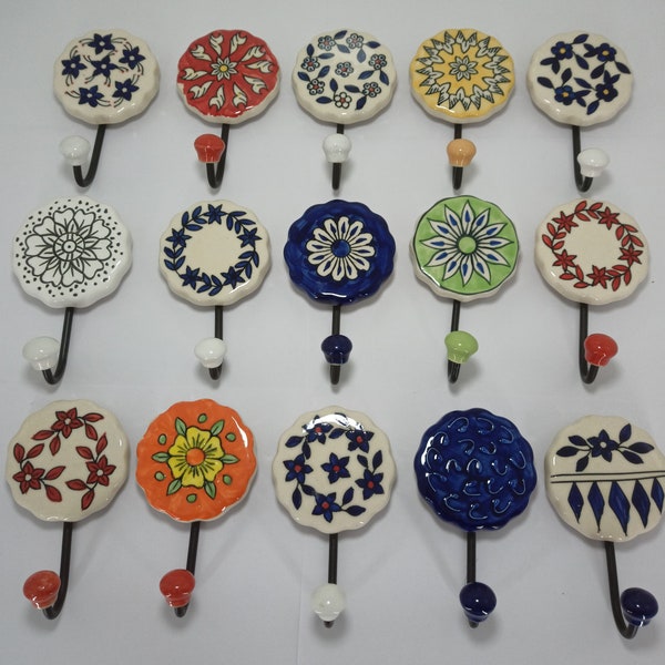 Assorted Ceramic Wall Hooks Handmade HandPainted Cabinet Metal Hanging for Towels Clothes Coat Umbrellas Scarves Hanger Hooks