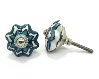 Puxador de cerâmica floral feito à mão, ferragens para armários