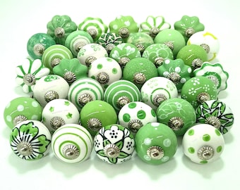 Groene keramische ladeknoppen - handgeschilderde kastgrepen, decoratief meubelbeslag