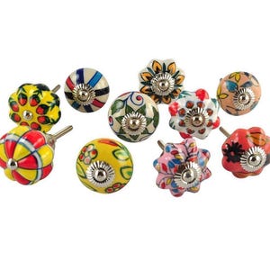 Hand Painted Ceramic Knobs, Colorful Floral Cabinet Hardware image 2