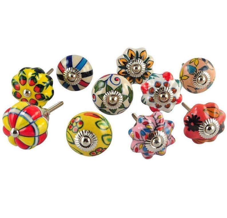Hand Painted Ceramic Knobs, Colorful Floral Cabinet Hardware image 2