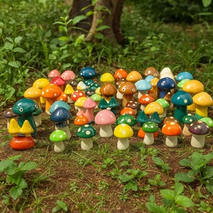 Handmade Ceramic Mushroom – Garden or Home Decor Whimsical Ceramic Mushroom Figurine – Fairy Garden Accessory Miniature Ceramic Mushroom Set