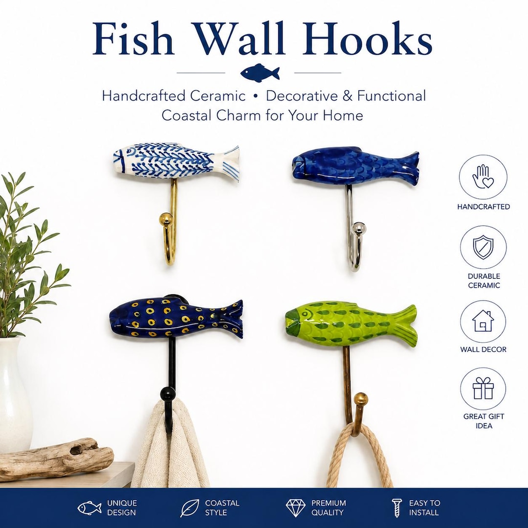 decorative fish wall hooks Vagabond Vintage and white finishes Large Fish Decorative Wall Hooks,