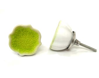 Groene keramische ladeknop, handgemaakte meubelbeslag