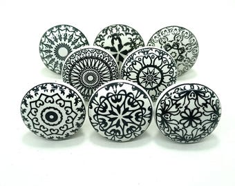 Handgefertigte Keramik Schrank Knöpfe, Schwarz Weiß