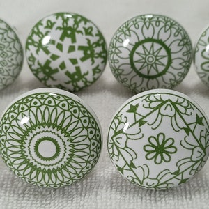 Green & White Ceramic Knobs Kitchen Cabinet Drawer Knobs Hardware Knobs Handmade Knobs Cabinet Knobs Ceramic Door Knobs