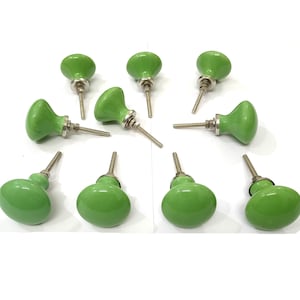 Green Vintage Ceramic Knobs, Handmade Cabinet Hardware
