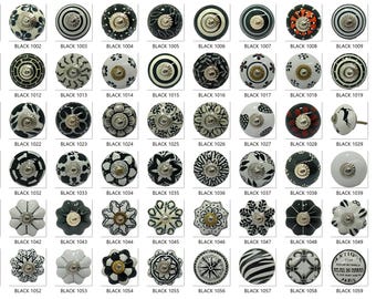Handpainted Black Ceramic Knobs, Kitchen Cabinet Hardware