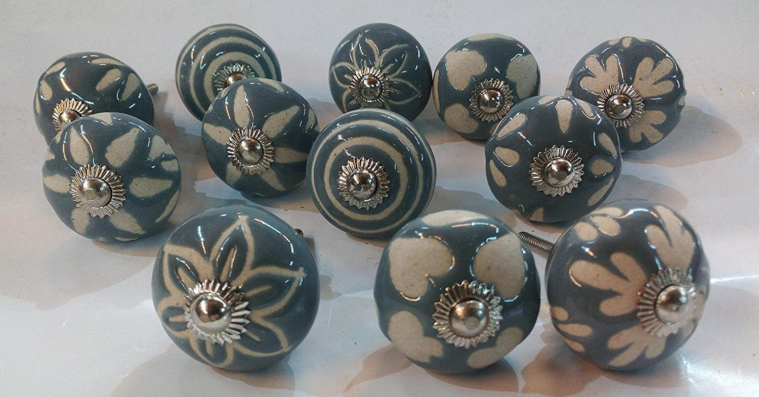Grey Color Knobs Vintage Ceramic Door Knobs Kitchen Etsy UK