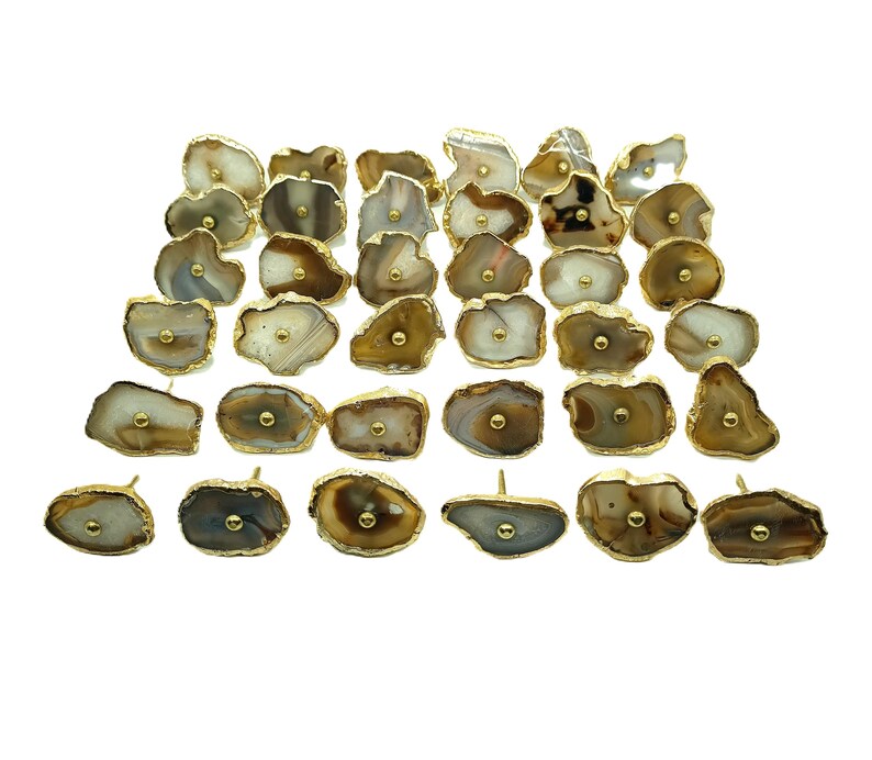 Pomo de ágata para gabinete con borde de latón - Tirador de cajón de piedra natural imagen 2
