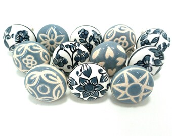Handgemachte Blumen Grau Keramik Möbel Knöpfe