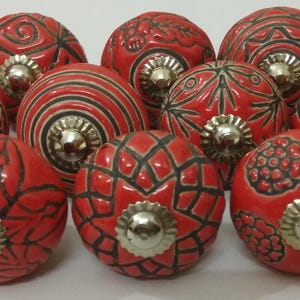 Red Color Ceramic Knobs Vintage Look Ceramic Door Knobs Kitchen Cabinet Knobs Drawer Pulls