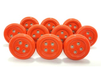 Orange Ceramic Button Cabinet Knob, Hand Painted, Country Decor