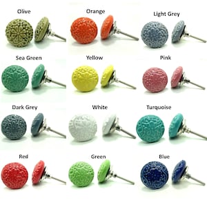 Multicolor Ceramic Knobs, Vintage Look, Handmade Hardware