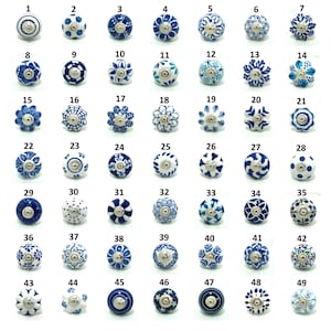 Blau Weiß Keramik Knäufe | Handbemalte Schubladenknäufe | Boho Schrankbeschläge | Rustikale Schrankknöpfe