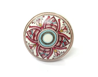 Puxador de gaveta de cerâmica artesanal, ferragens florais para armários