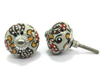 Handpainted Ceramic Knobs, Multicolor Floral Cabinet Hardware