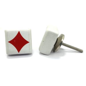 Boutons en céramique de carte de diamant rouge vintage Boutons de porte en céramique Boutons d'armoires de cuisine Boutons de tiroir Boutons de placard Boutons de quincaillerie Boutons en céramique