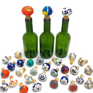 Assorted Ceramic Hanpainted Wine Bottle Stopper, Bottle Stopper, Handmade Handpainted Ceramic Bottle Stopper, Vintage Bottle Stopper