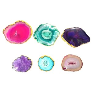 Gold Plated Agate Stone Decor, Set of 6 Colorful Slices