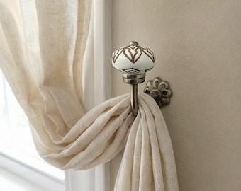 Gancho de cerámica para sujetar cortinas: pomo floral bohemio, sujeción rústica para cortinas