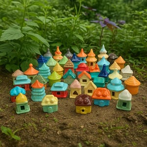Handmade Colorful Ceramic Miniature Houses – Fairy Garden Accessories | Terrarium Decor | Mini House Figurines | Collectible Ceramic Art