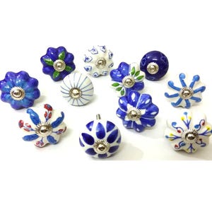 Perillas de cerámica azul y blanca pintadas a mano, herrajes para gabinetes de cocina